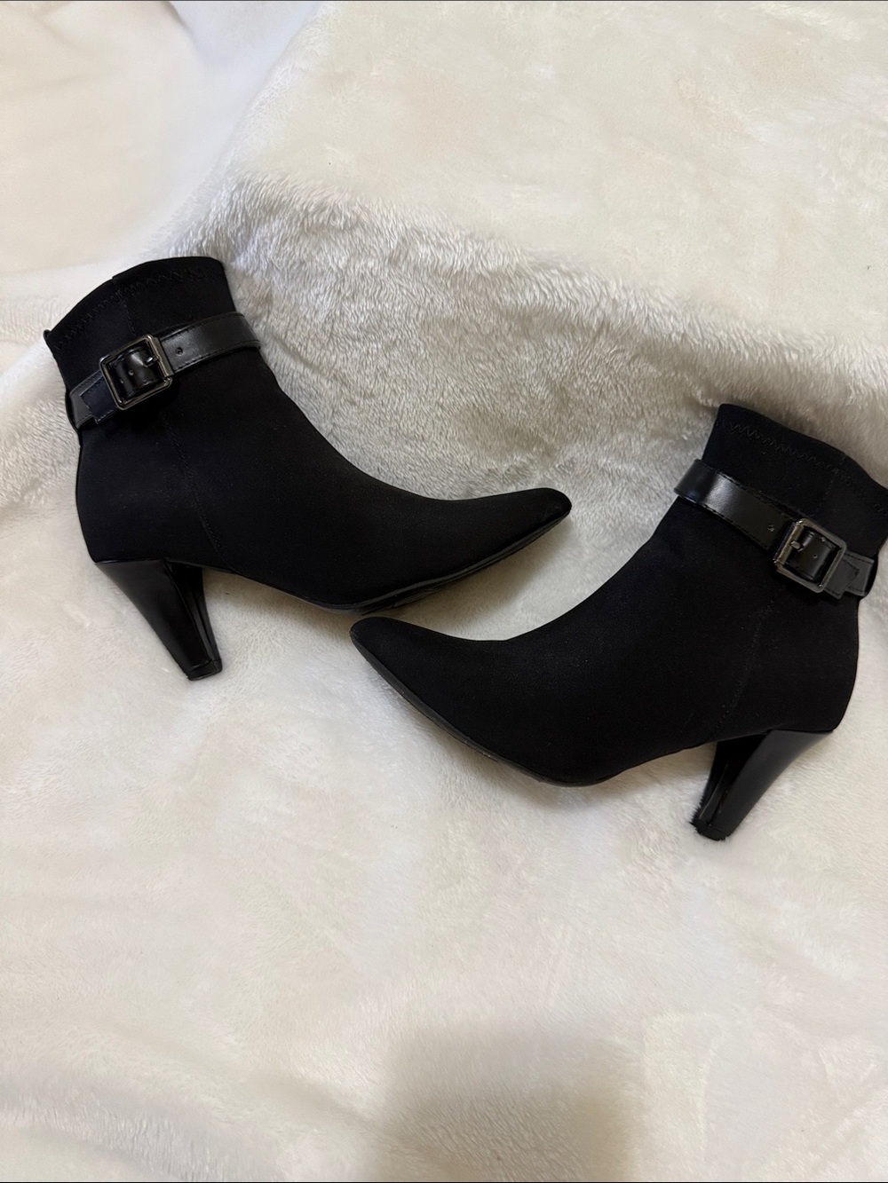 Nickels Black Pointed Ankle Booties with Buckle Strap